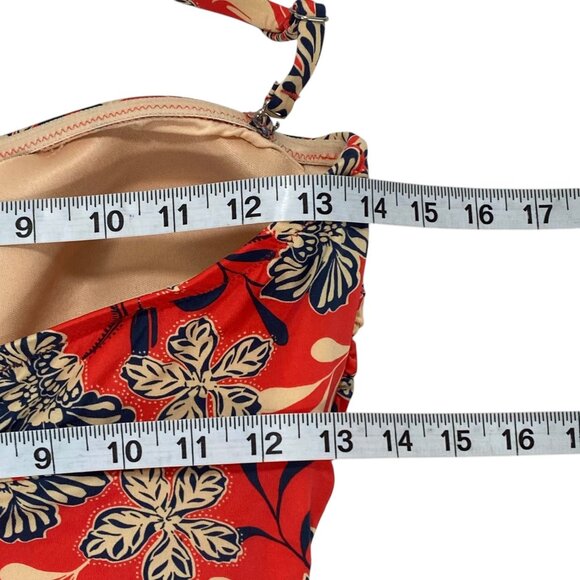Garnet Hill Ruched Bandeau One Piece Swimsuit | 10 | Red Floral | UPF50 - Picture 7 of 9